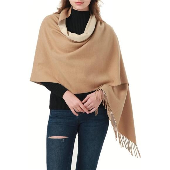 Women's Shawls Wraps Large Beige Khaki - Picture 2 of 6